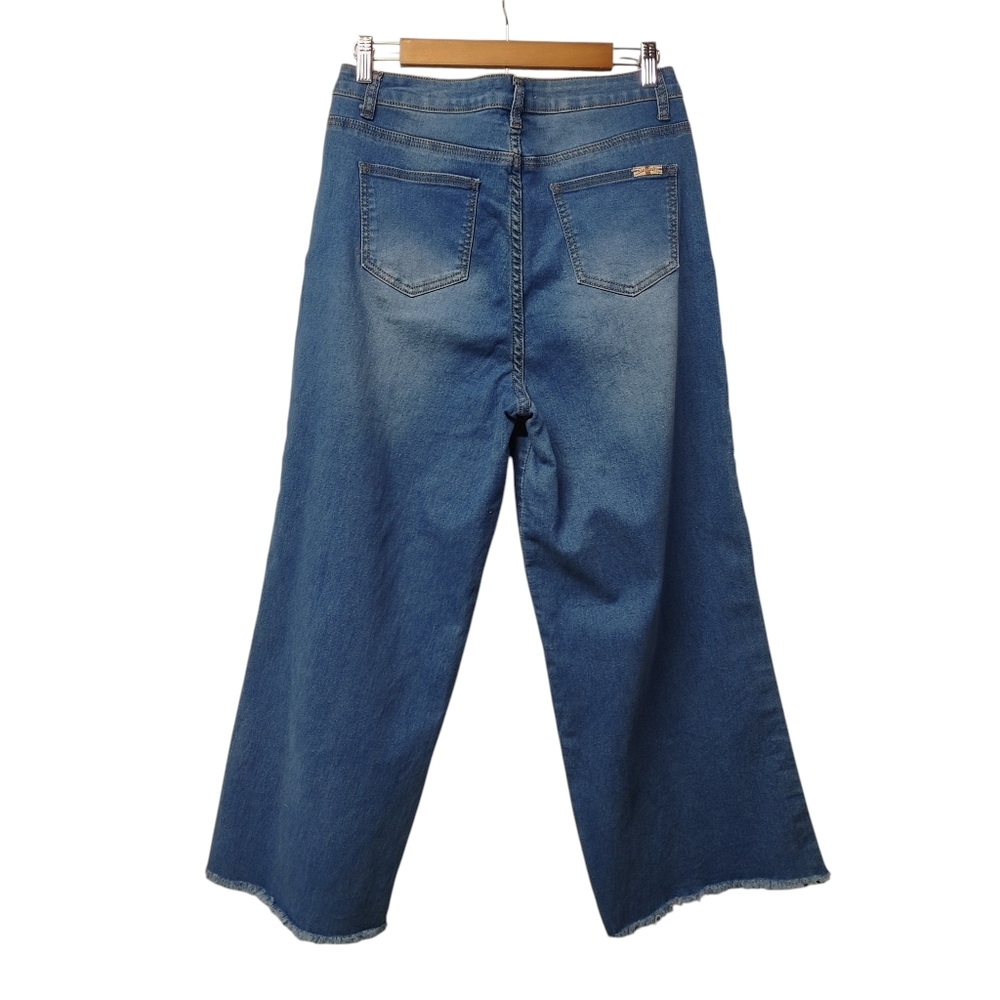 Machine Pour Neuf Mode Wide Leg Jeans Blue Denim Side Slit Raw Hem Size 10/12 - Picture 2 of 12